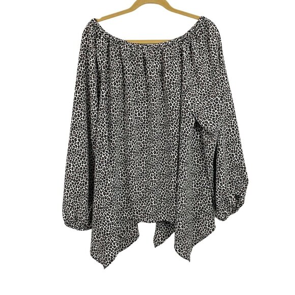 Michael Michael Kors Leopard Print Off the Shoulder Asymmetrical Hem Top Size 2X - Picture 2 of 7
